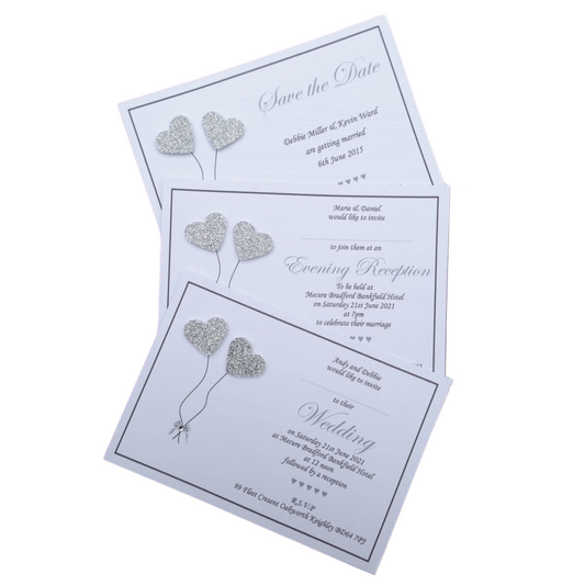 10 x Personalised Wedding | Evening Invitations | Save the date | Glitter Hearts image 0