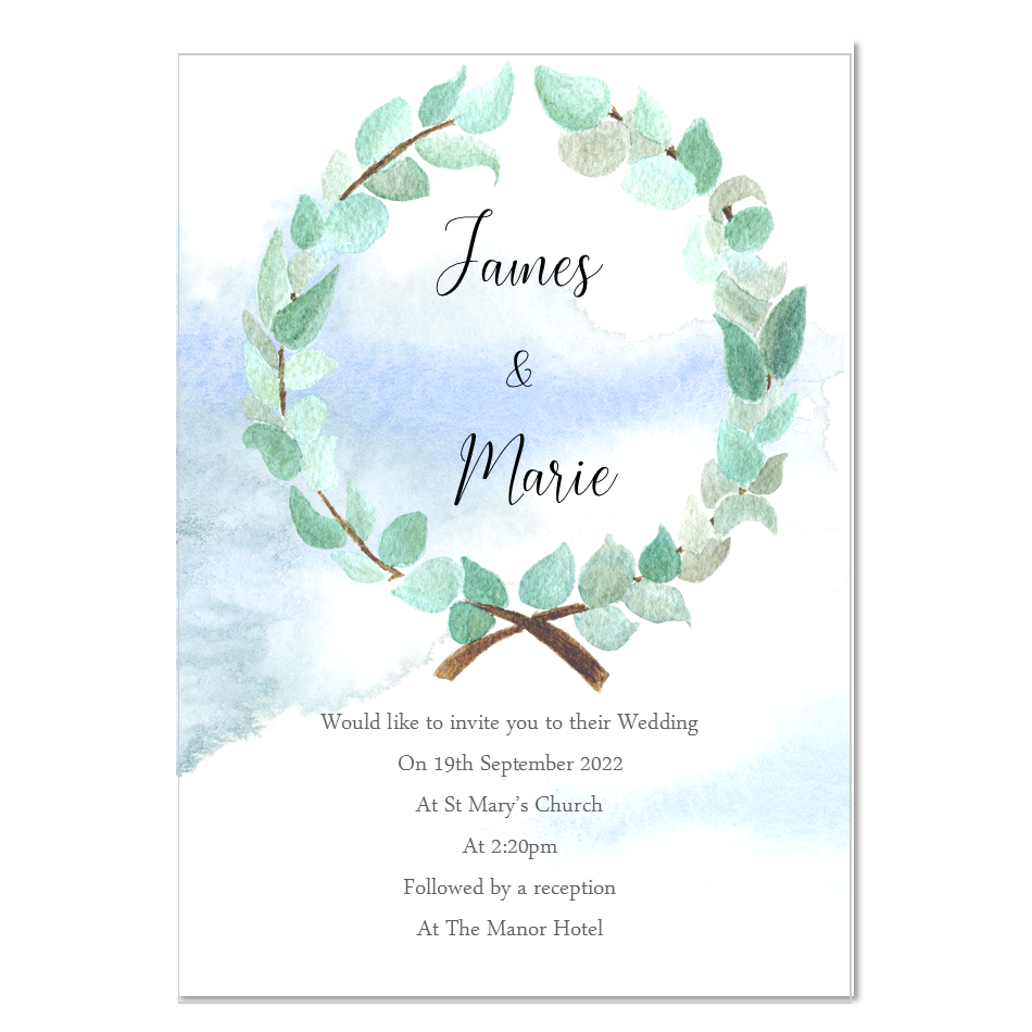 10 x Personalised Wedding | Evening Invitations | Save the date | Eucalyptus wreath image 0