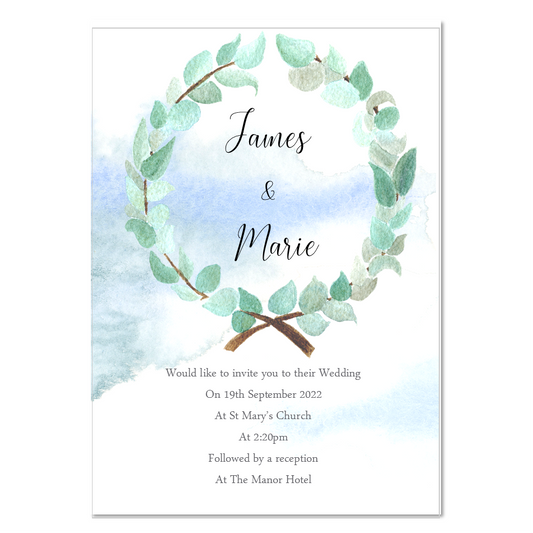10 x Personalised Wedding | Evening Invitations | Save the date | Eucalyptus wreath image 0