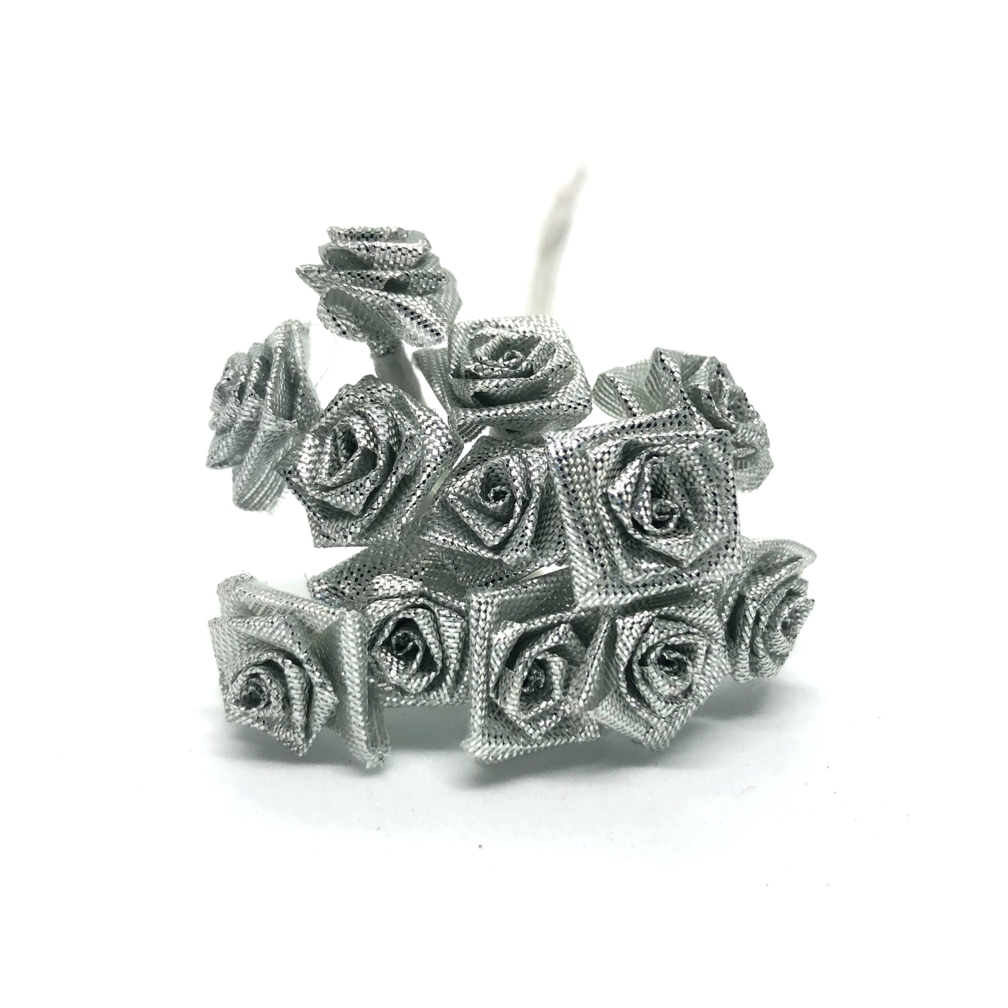12 x Silver 15mm ribbon roses image 0