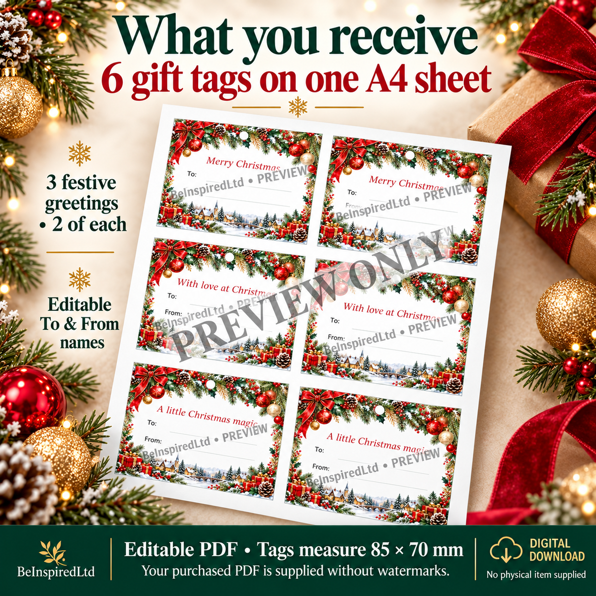 Editable Christmas Gift Tags (digital download)