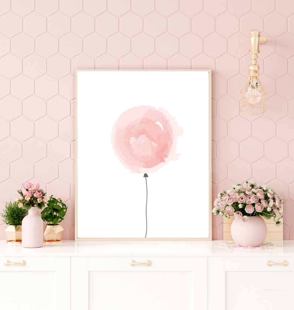 Pink balloon wall art print image 0