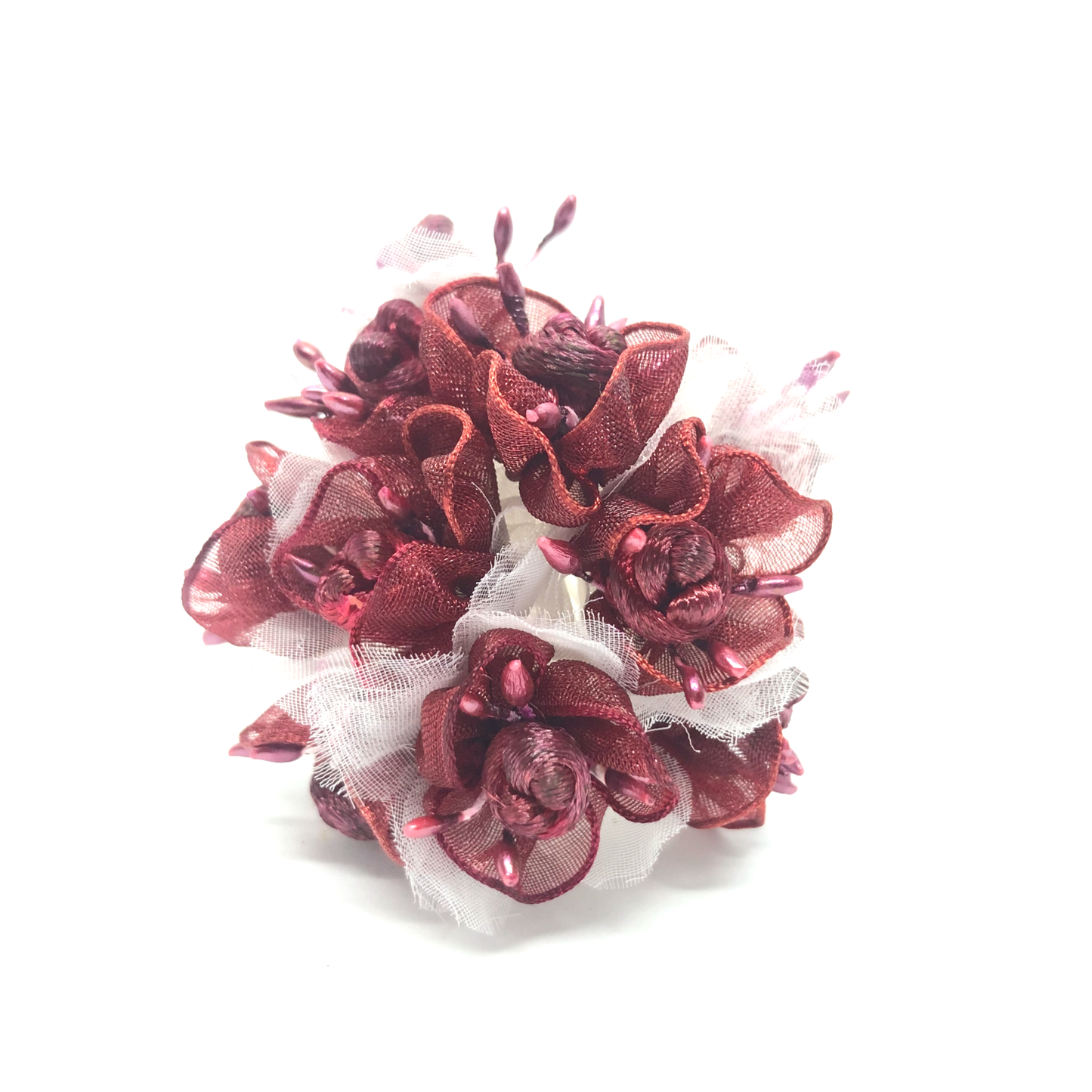 12 x Burgundy fabric and pearl flowers image 0