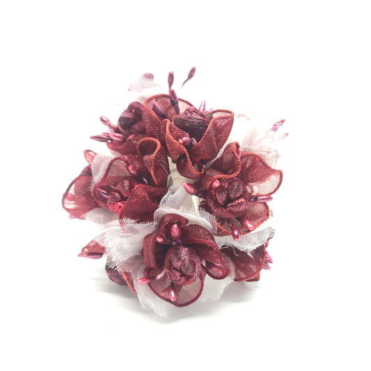 12 x Burgundy fabric and pearl flowers image 0