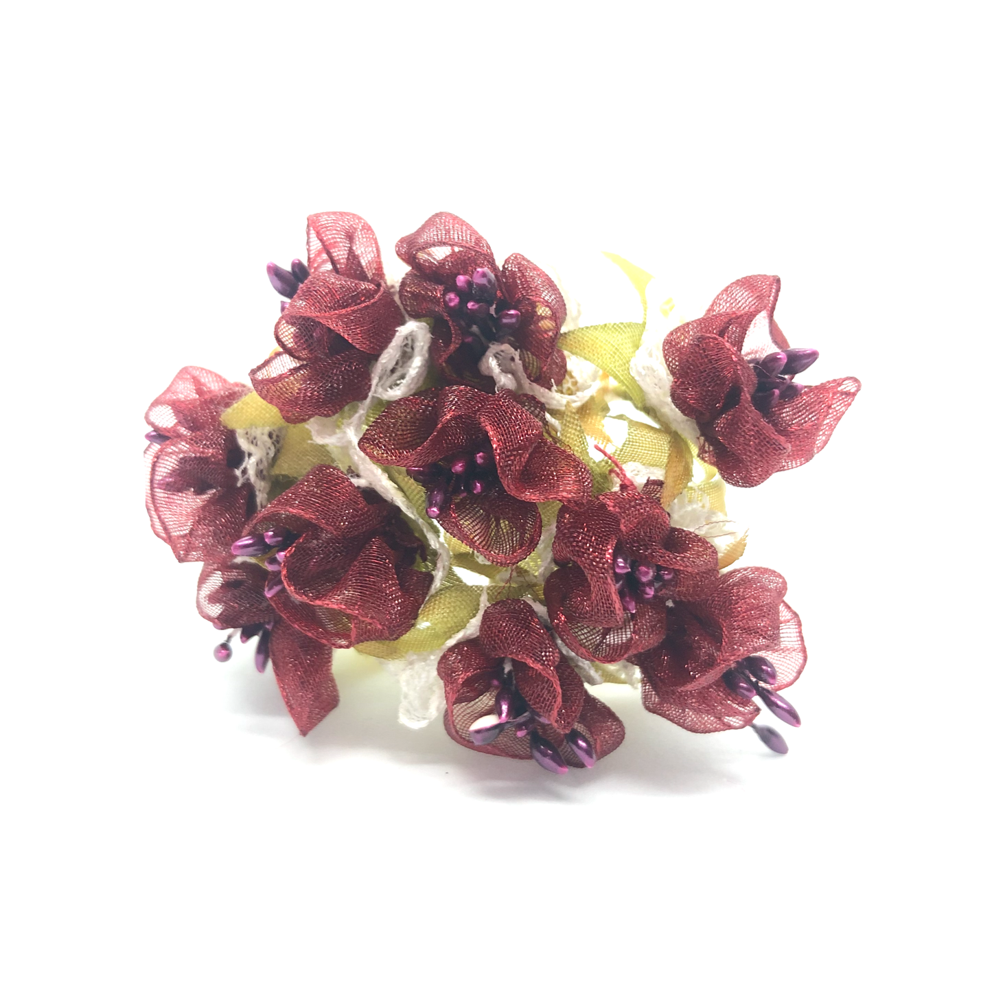 12 x Burgundy fabric and pearl flowers image 0