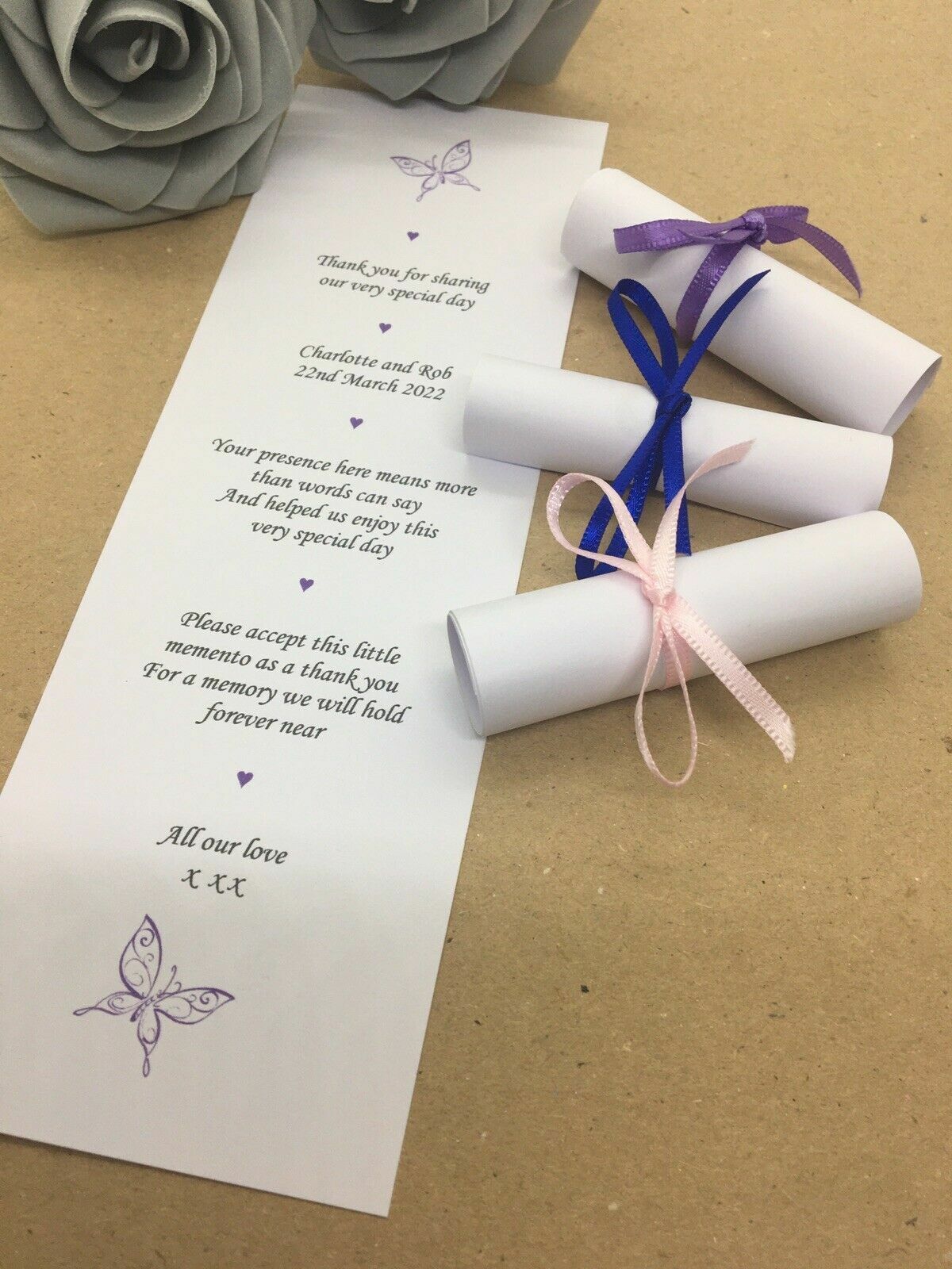50 x Personalised Wedding Mini Favour Scrolls image 1