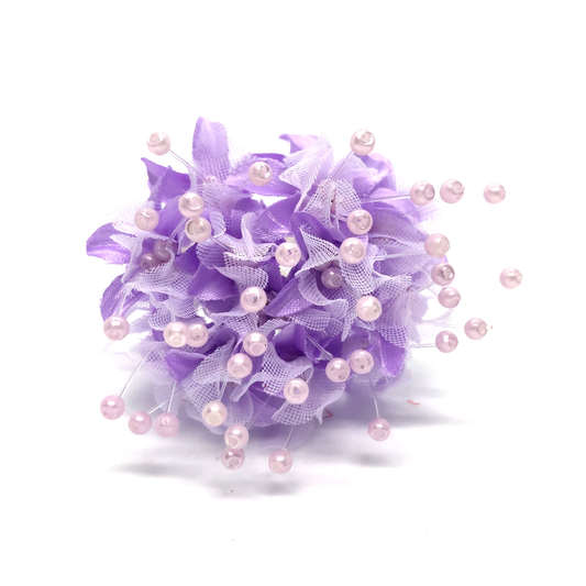 12 x Lilac fabric and pearl flowers image 0