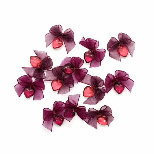 24 x Burgundy organza bows with hearts image 0