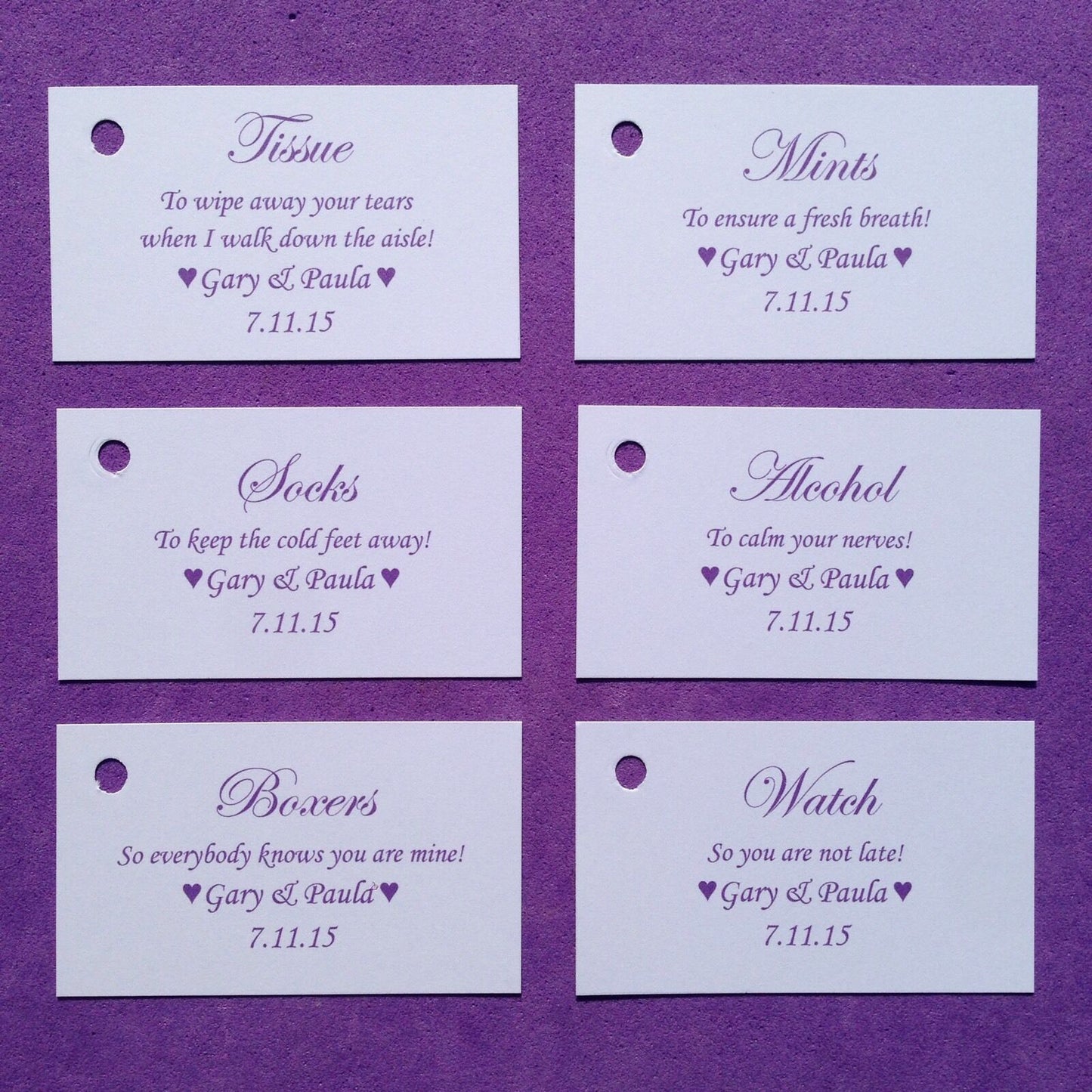 6 x Personalised groom survival kit tags image 2