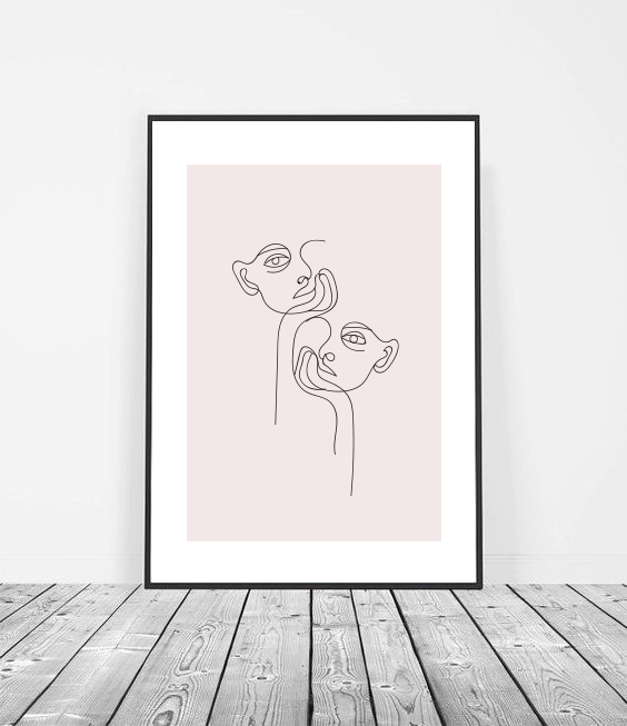 One line faces art print image 1