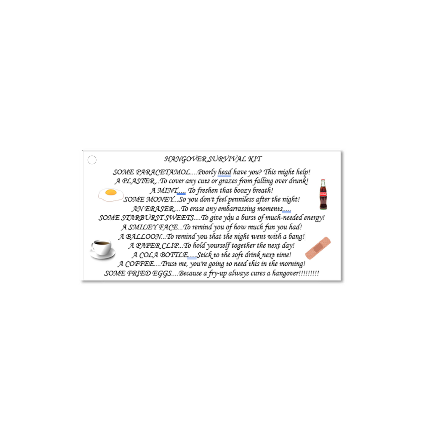 10 x Hangover kit tags image 0
