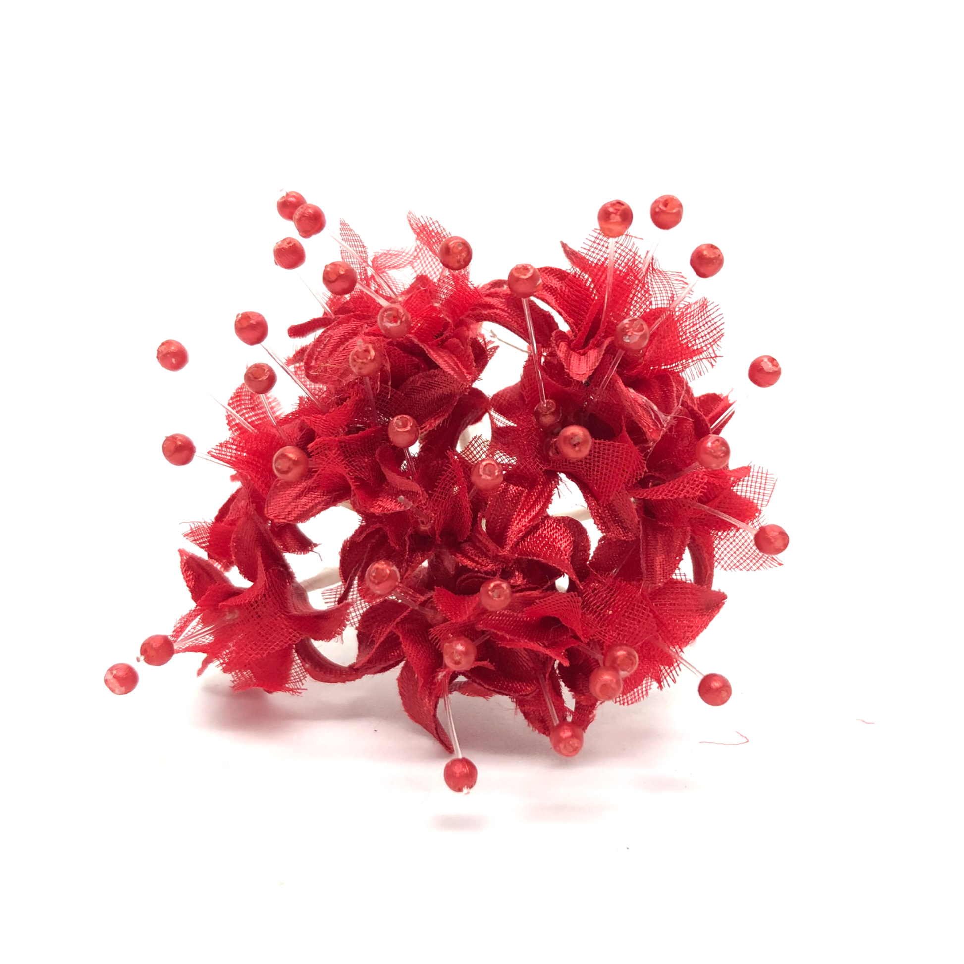 12 x Red fabric and pearl flowers image 0