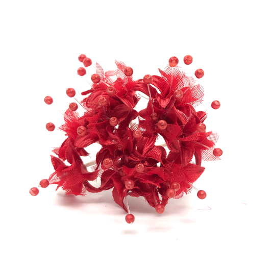 12 x Red fabric and pearl flowers image 0
