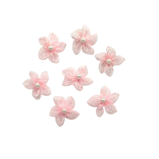 25 x Organza Flowers & Pearl Embellishments