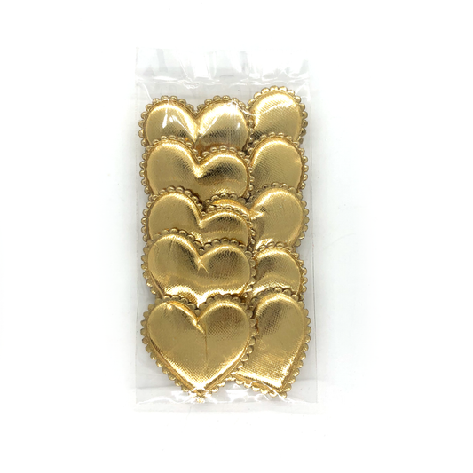 10 x Gold padded fabric hearts image 0