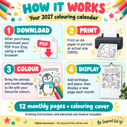 2027 Colour Your Own Calendar for Kids (digital download)