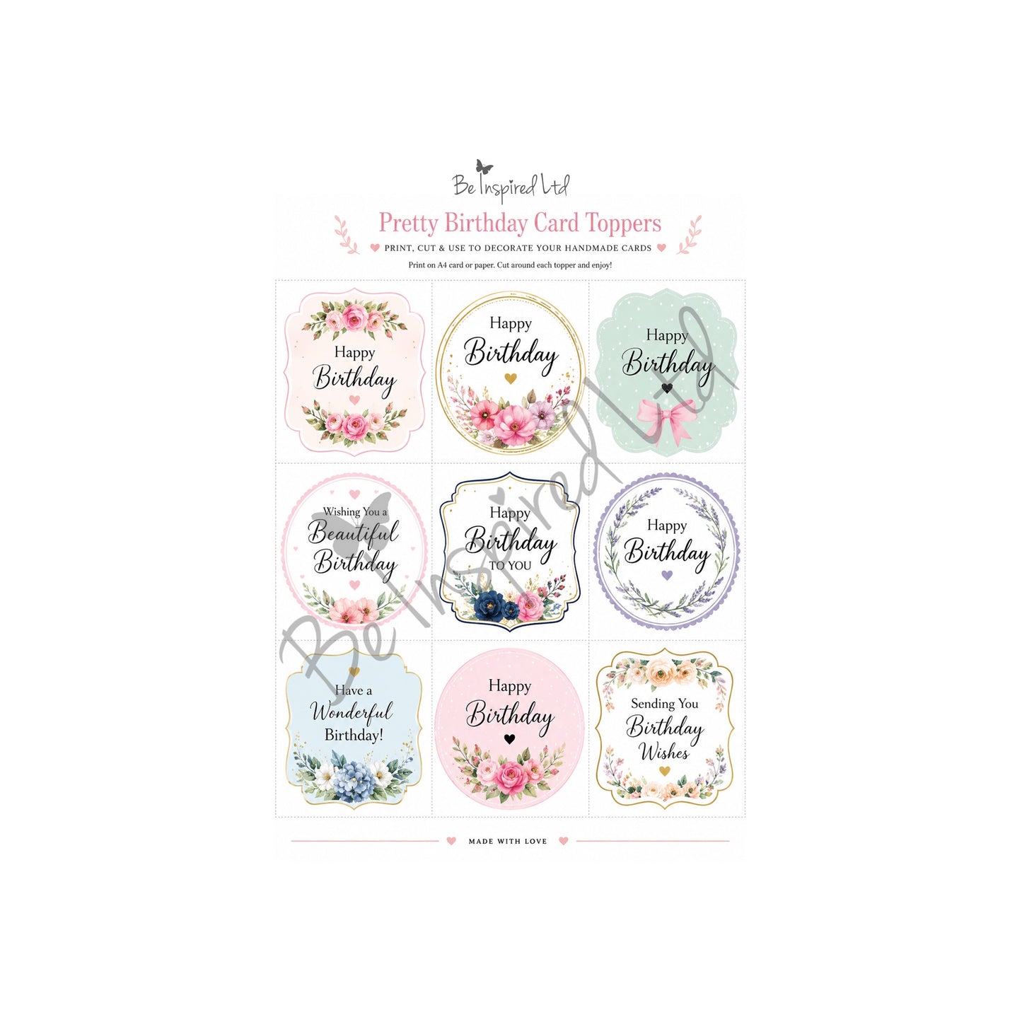 Feminine card toppers (digital download)