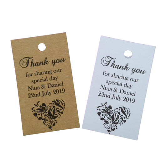 20 x Personalised Favour Tags with heart design image 0