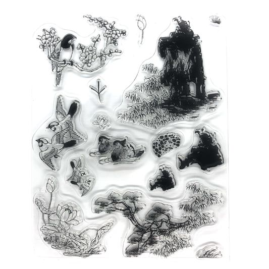 Floral and birds stamp set image 0