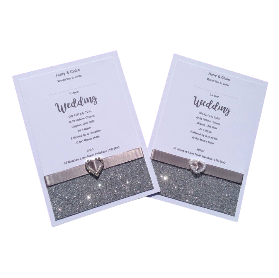 10 x A6 Personalised Handmade Wedding/Evening Invitations with Glitter image 0