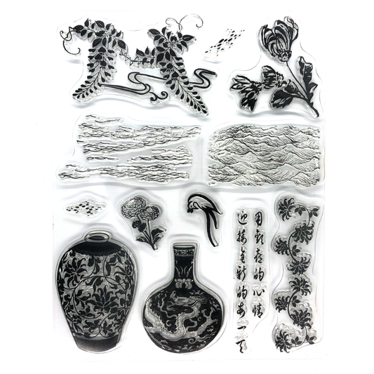 Floral and vase stamp set image 0