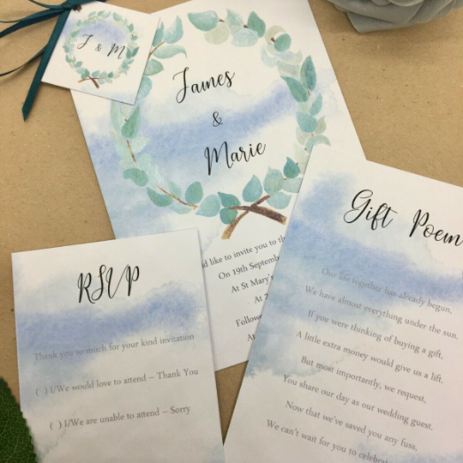 10 x Personalised Wedding | Evening Invitations | Save the date | Eucalyptus wreath image 1