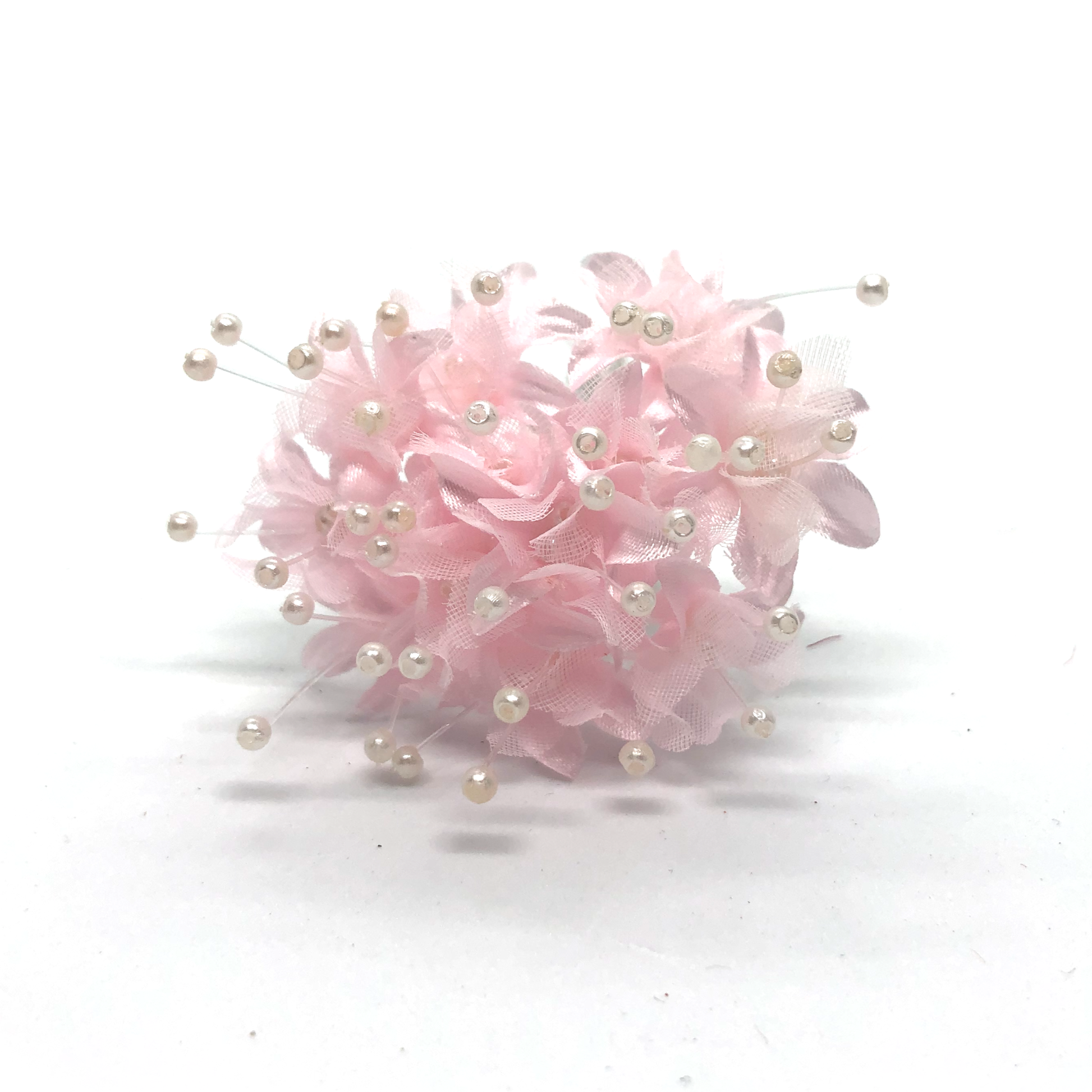 12 x Pink fabric and pearl flowers image 0