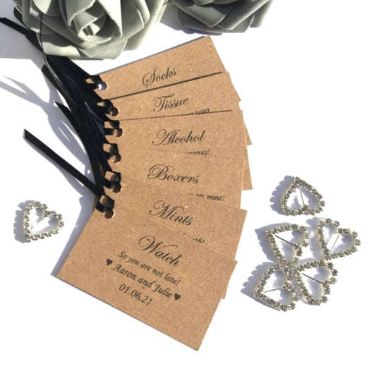 6 x Personalised groom survival kit tags image 0
