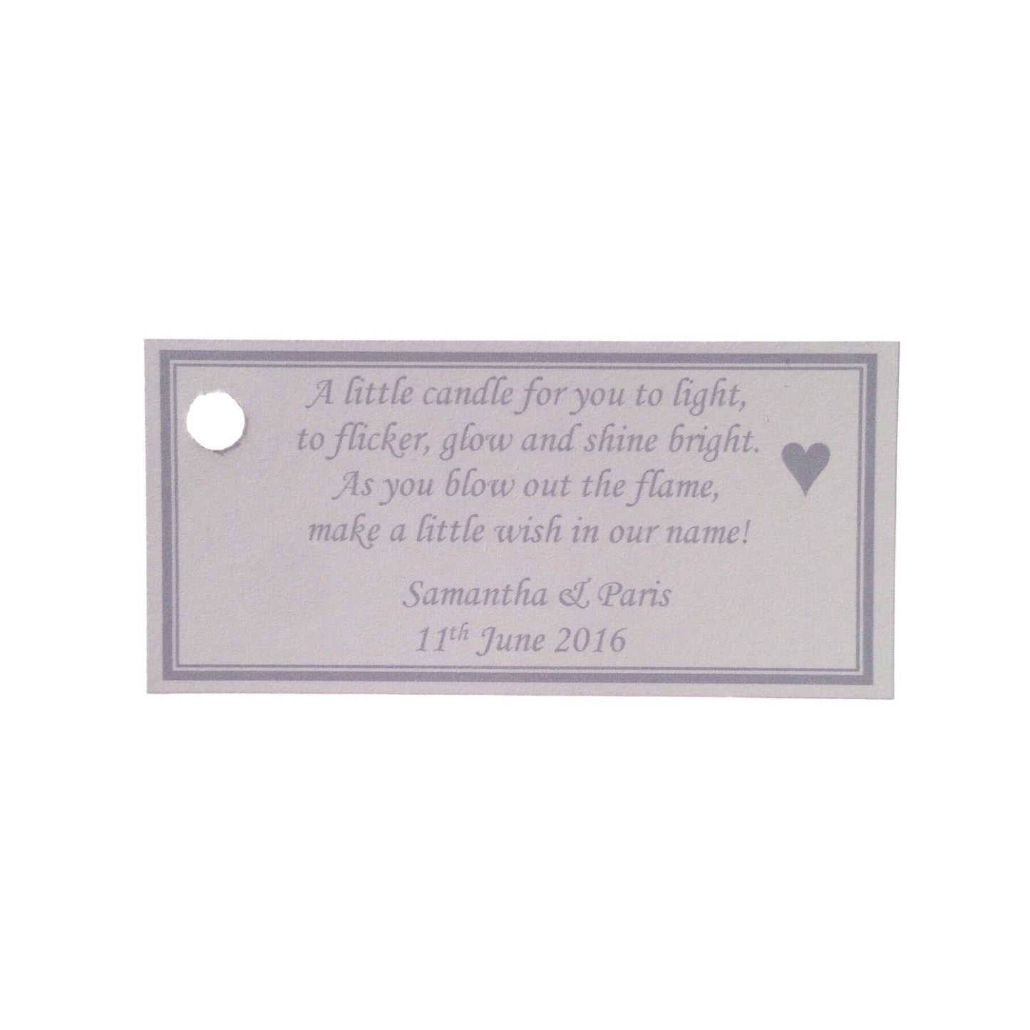 Personalised candle poem favour tags