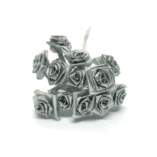 12 x Silver 15mm ribbon roses image 0