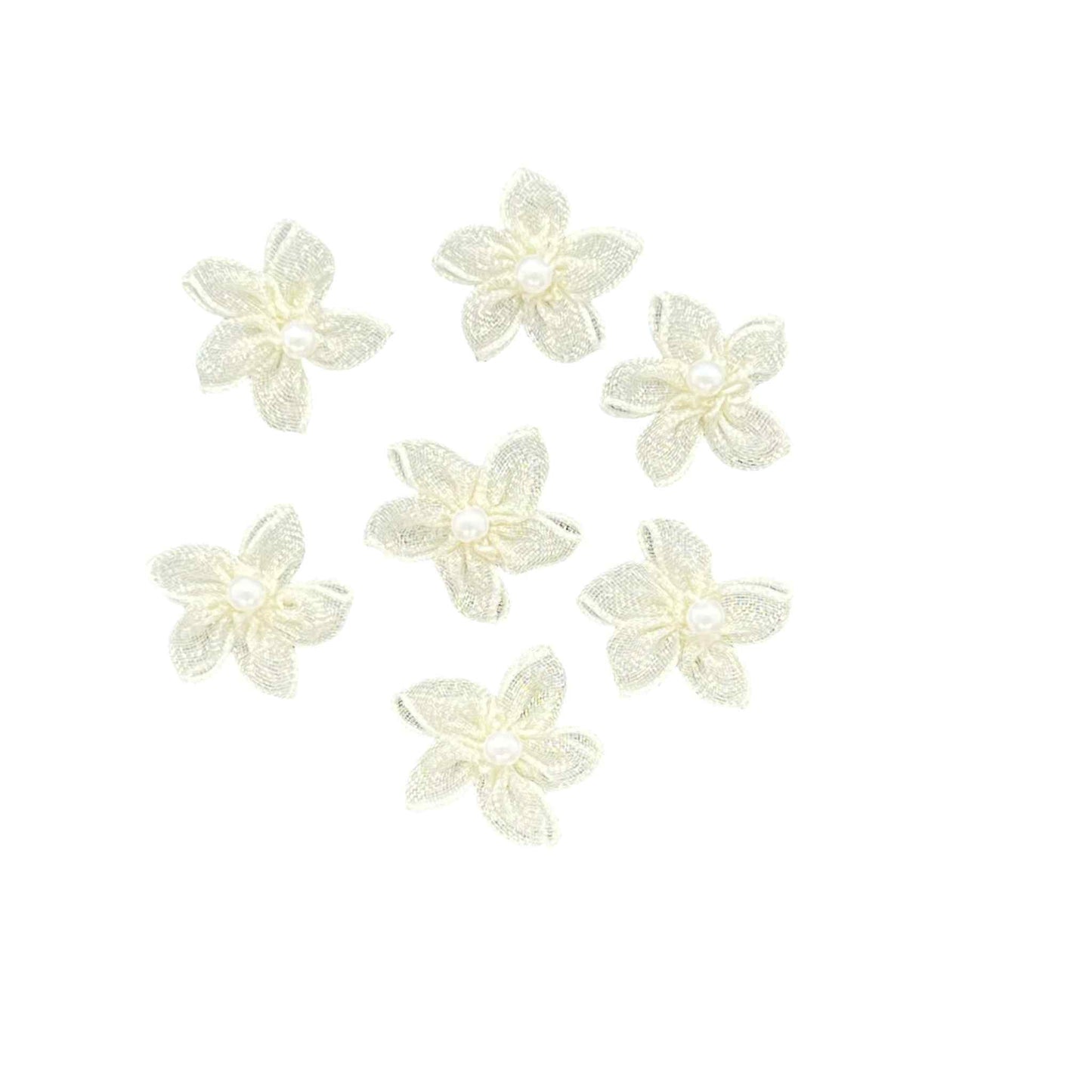 25 x Organza Flowers & Pearl Embellishments