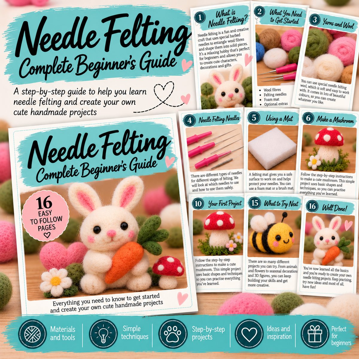 Learn Needle Felting Beginner Guide PDF | 16-Page Step-by-Step Needle Felting Guide