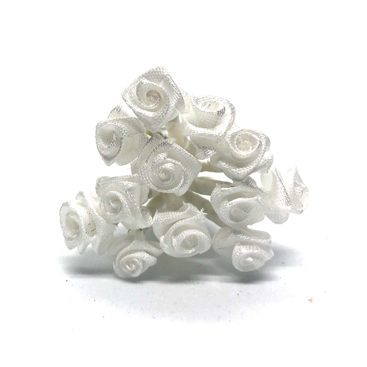12 x White 8mm ribbon roses image 0