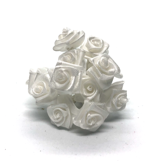 12 x White 15mm ribbon roses image 0
