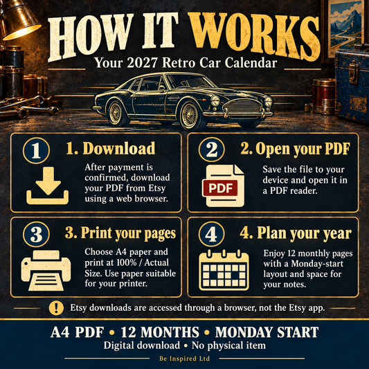 Retro car calendar (digital download)