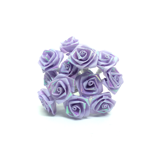 12 x Lilac iridescent ribbon roses image 0