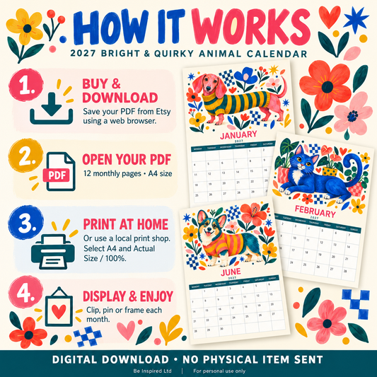 2027 Printable animal calendars(Digital product)