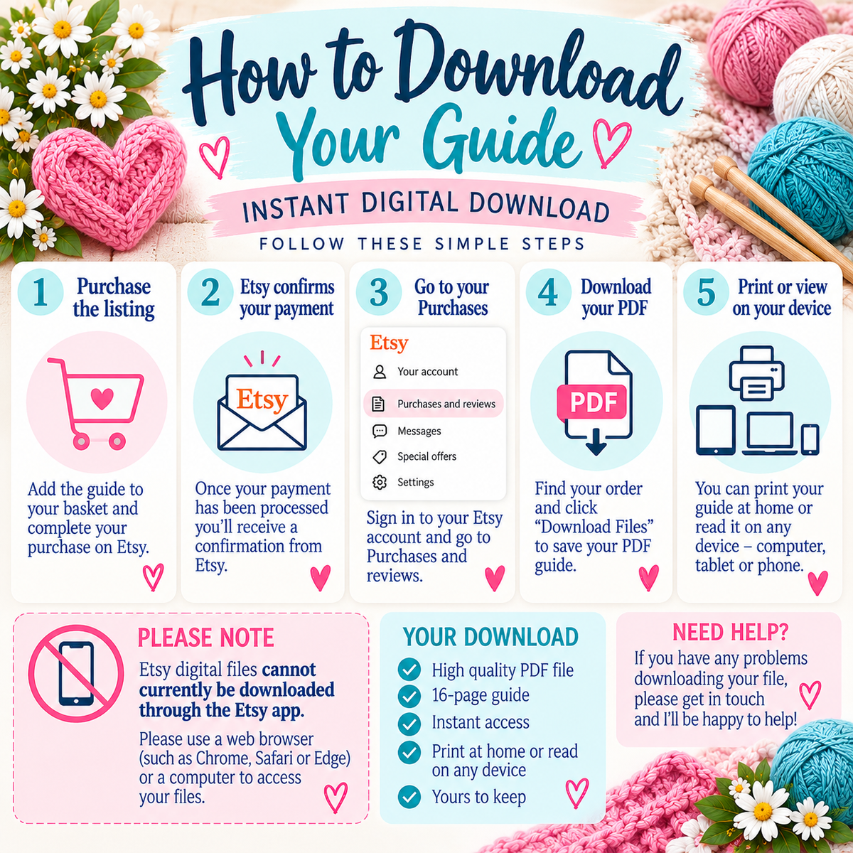Learn to Knit Beginner Guide PDF | 16-Page Step-by-Step Knitting Guide