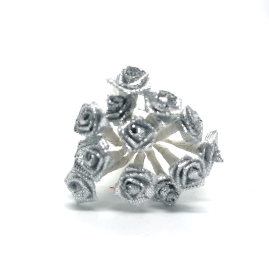 12 x Silver 8mm ribbon roses image 0