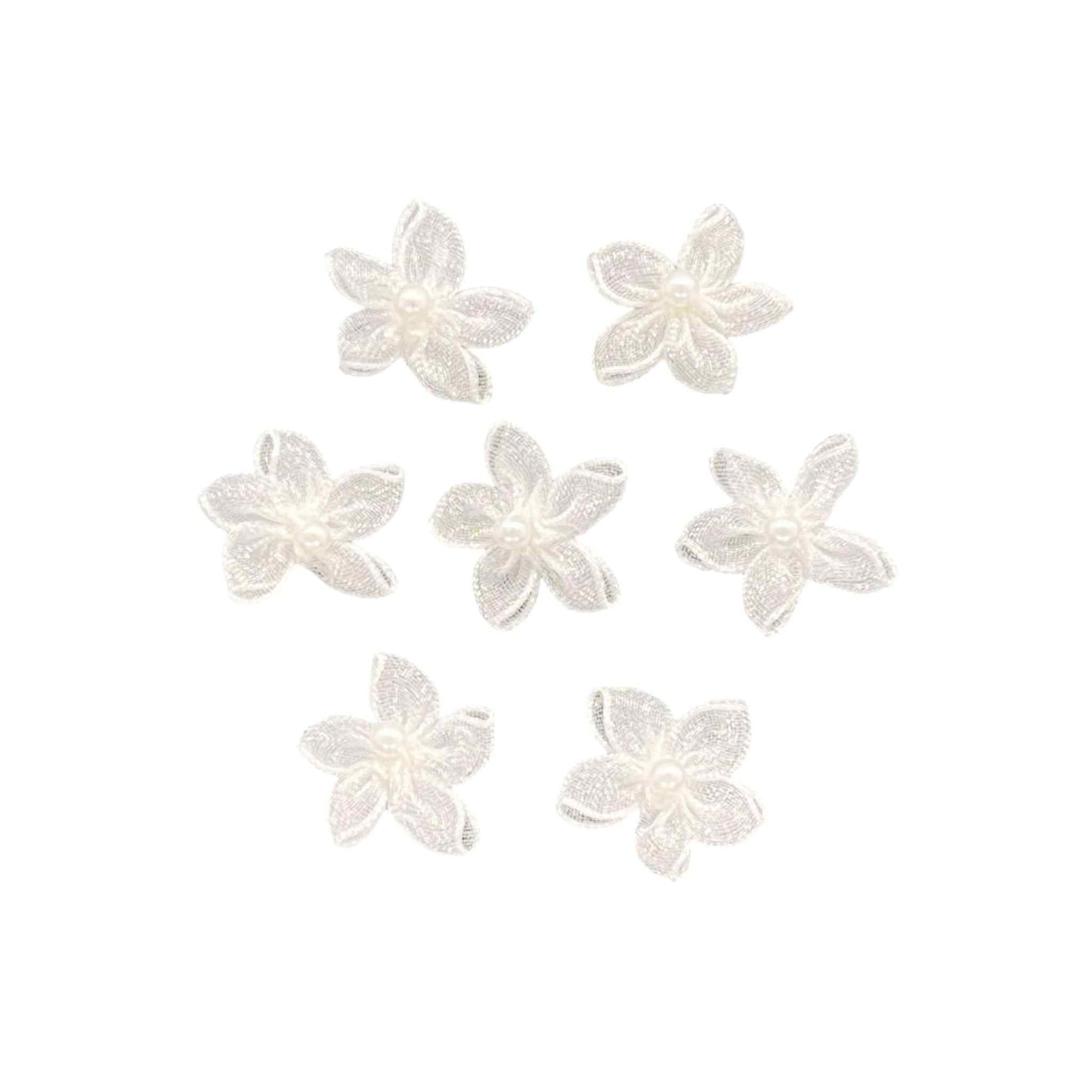 25 x Organza Flowers & Pearl Embellishments