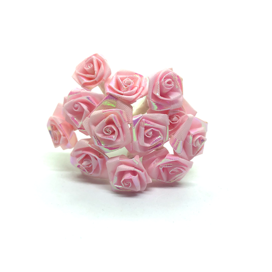 12 x Pink iridescent ribbon roses image 0