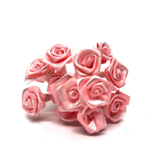 12 x Pink 15mm ribbon roses image 0