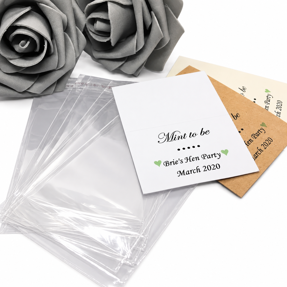 10 x Personalised Mint to Be toppers and bags