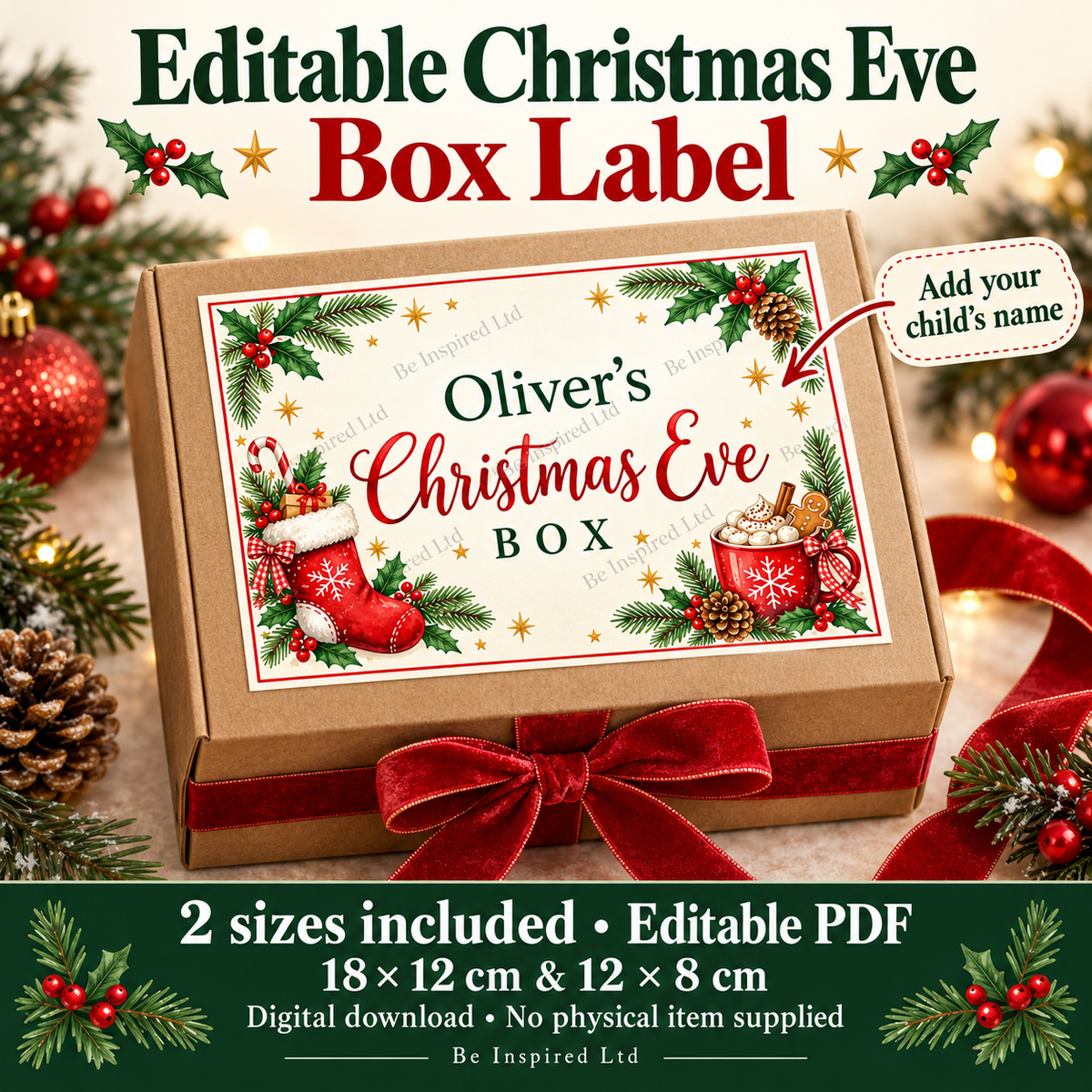 Editable Christmas Eve box label (digital download)