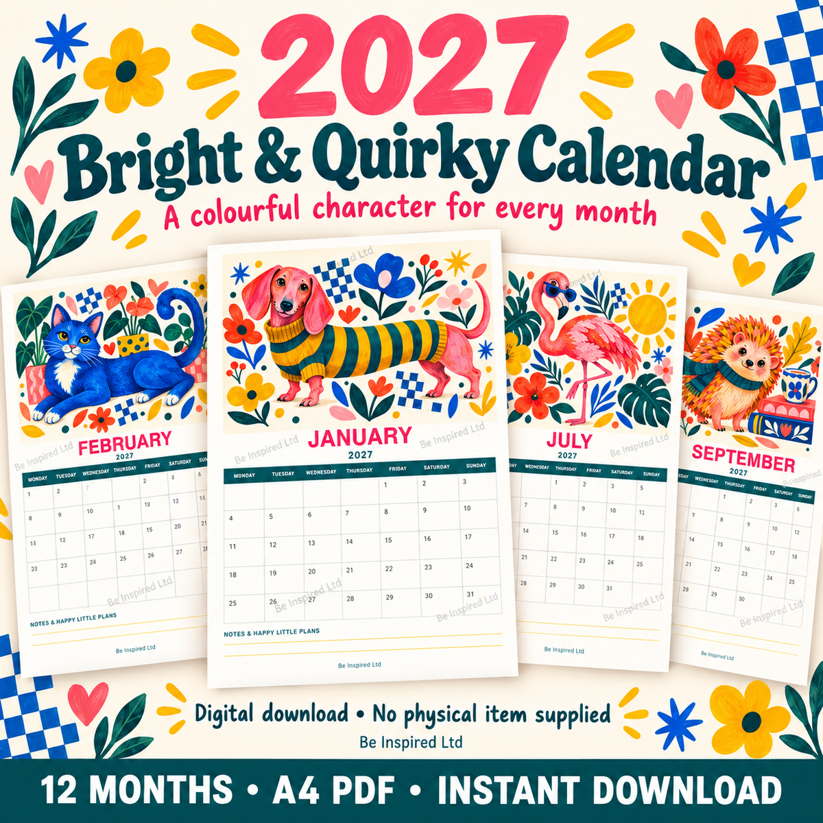 2027 Printable animal calendars(Digital product)