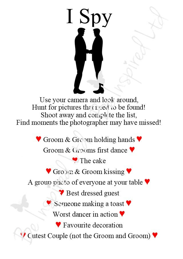 12 x I Spy Wedding game cards