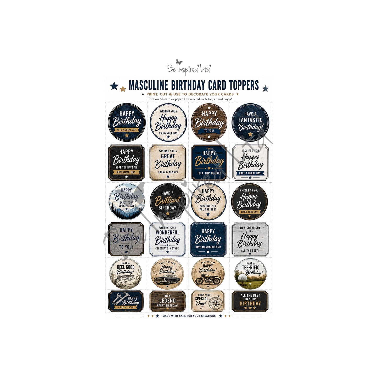 Masculine card toppers (digital download)