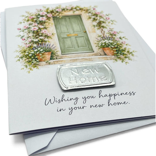 New Home Card – Sage Green Door with Silver Metal Topper