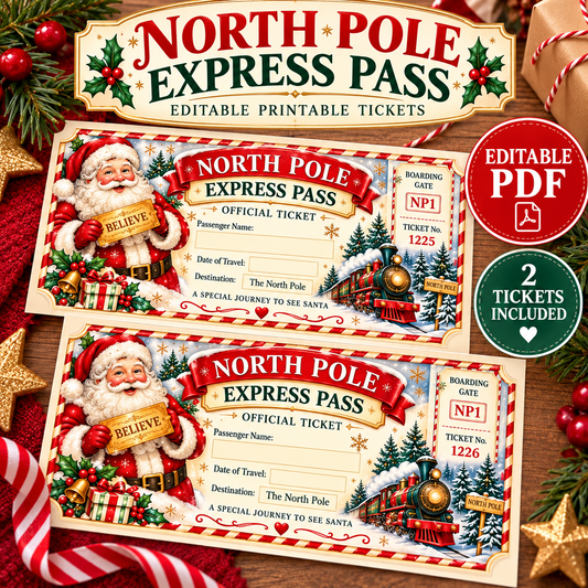 Editable North Pole Express Pass (digital download)