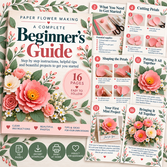Learn Paper flower making Beginner Guide PDF | 16-Page Step-by-Step Paper flower making Guide
